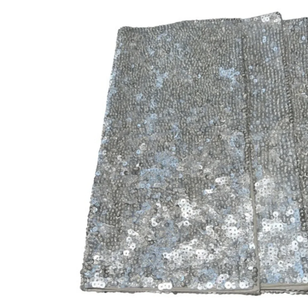 Set of 8 Pottery‎ Barn Modern Beaded Metallic Sequin Silver Square Placemats